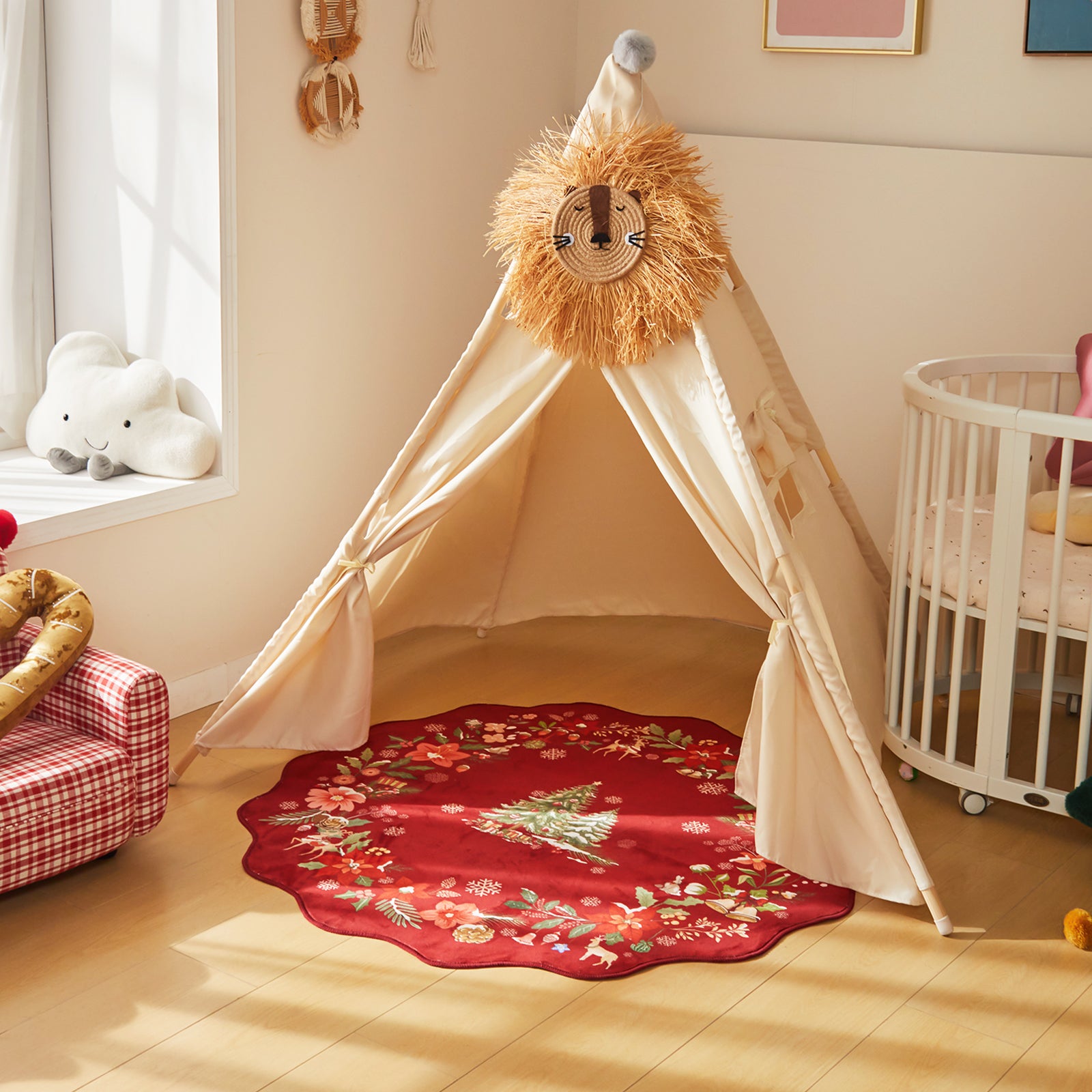 Nicolas Christmas Washable Floral Bell Red Rug Area Rugs Lahome