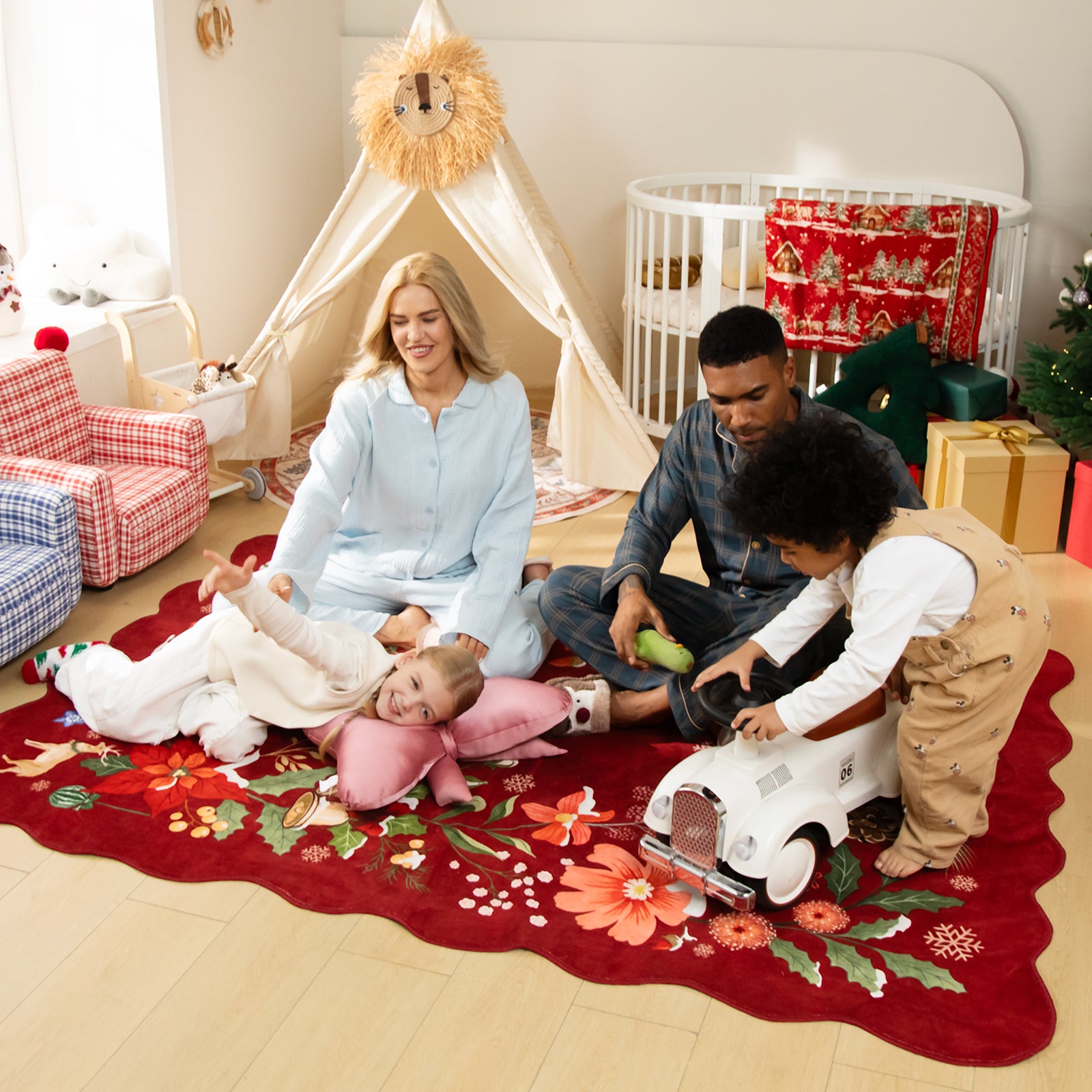 Nicolas Christmas Washable Floral Bell Red Rug Area Rugs Lahome