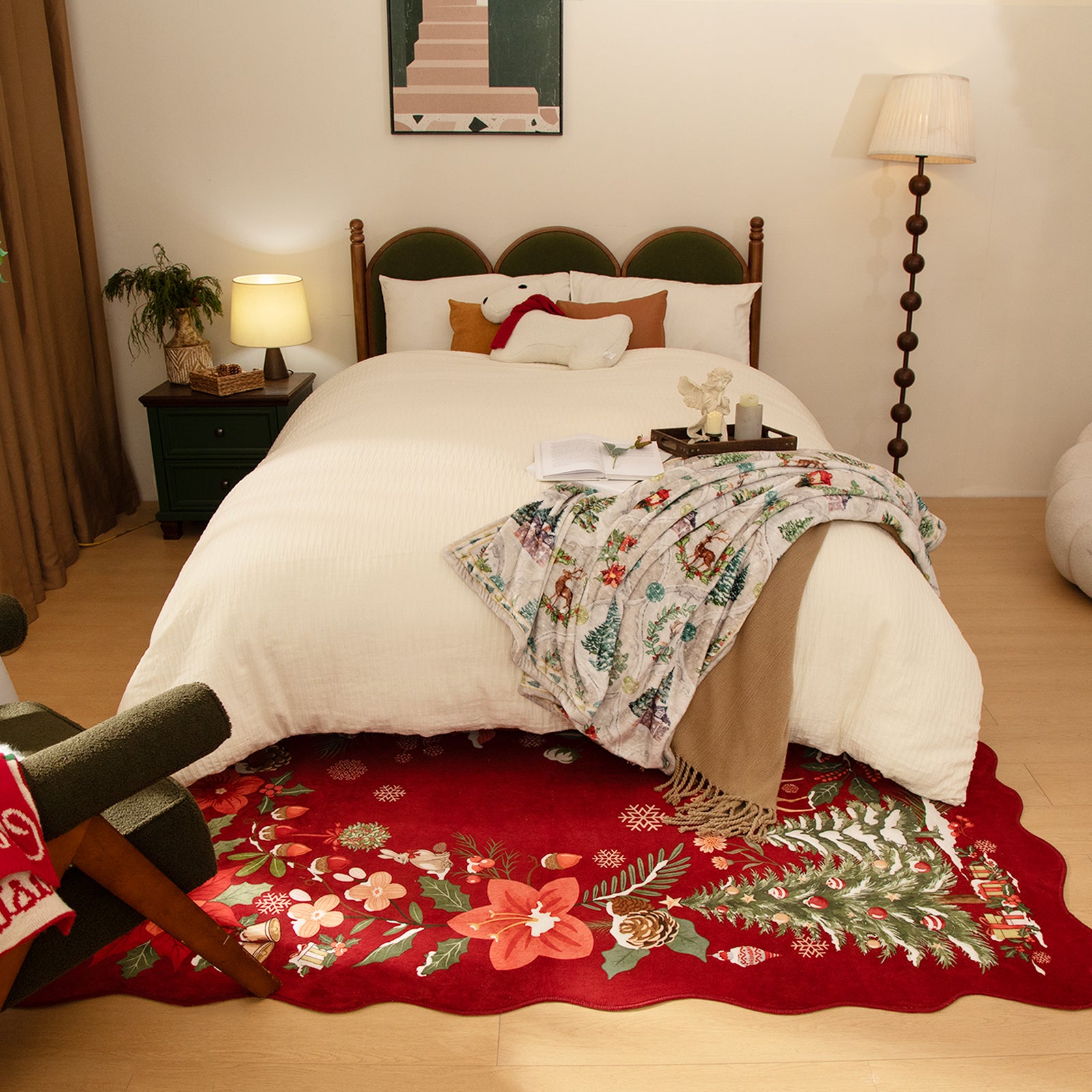 Nicolas Christmas Washable Floral Bell Red Rug Area Rugs Lahome