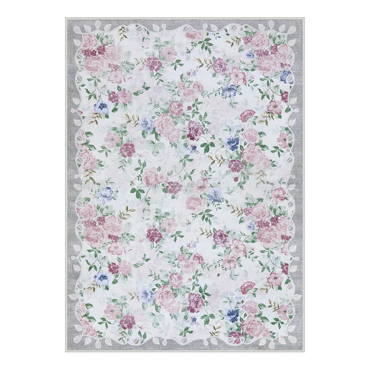 Nina Washable Romantic Vintage Floral Rose Garden Purple Rug Area Rugs Lahome