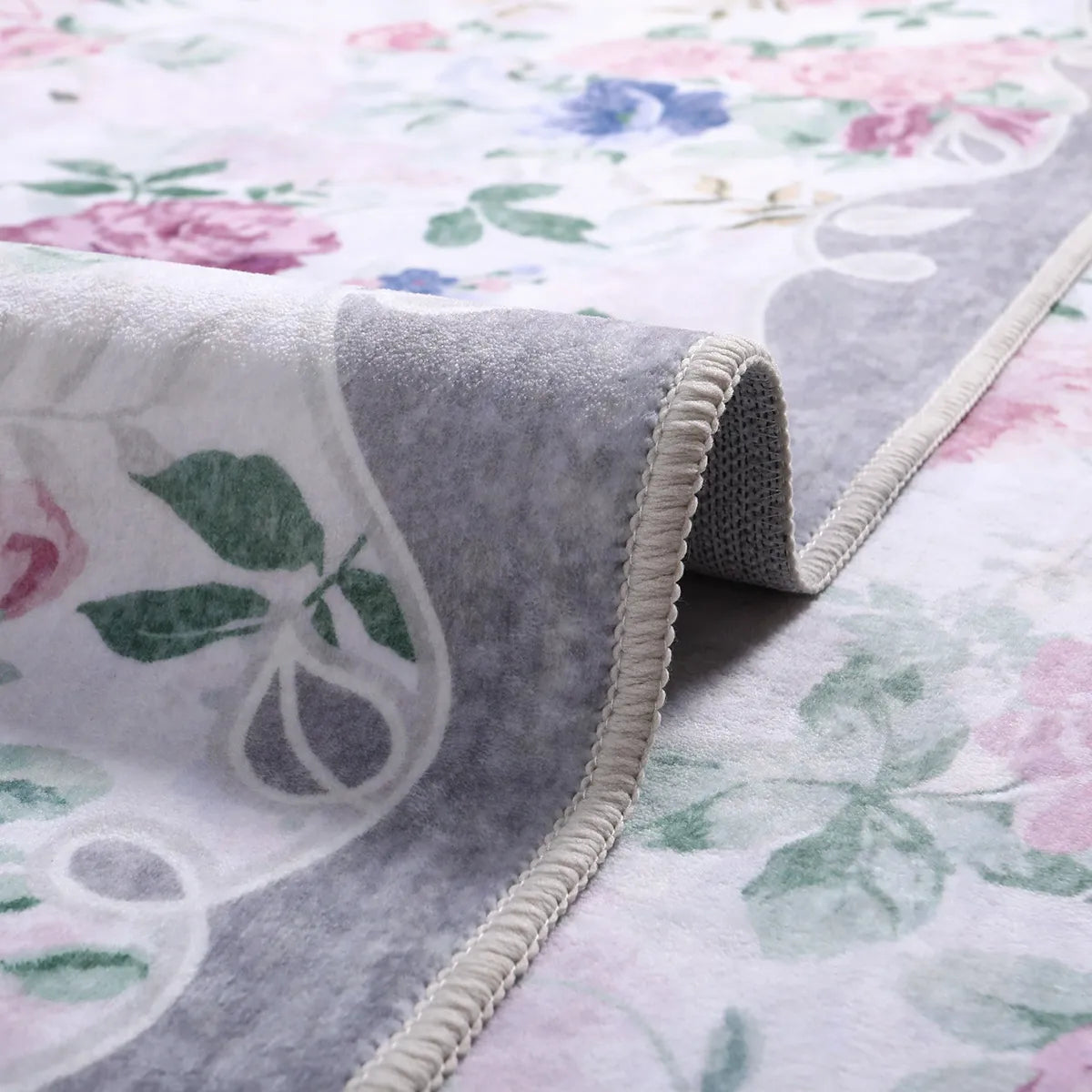 Nina Washable Romantic Vintage Floral Rose Garden Purple Rug Area Rugs Lahome