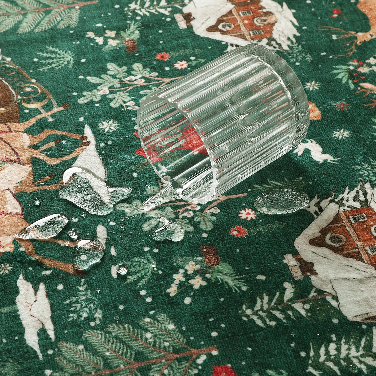 Olivier Christmas Washable Tree and Santa Green Rug Area Rugs Lahome