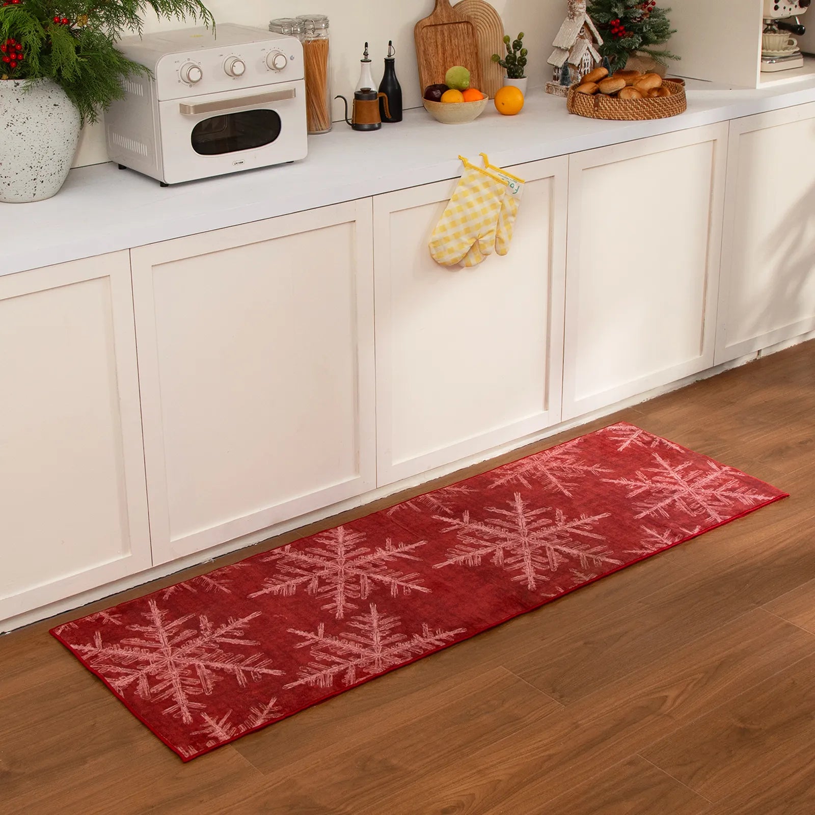 Perle Christmas Washable Crystal Snowflake Red Rug Area Rugs Lahome