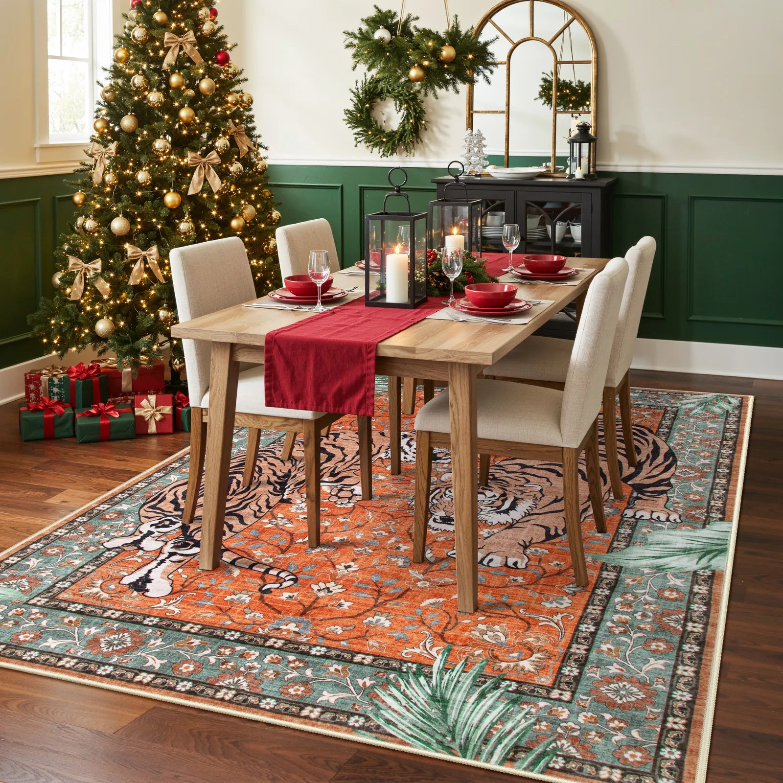 Rava Washable Wild Tiger Red Rug Area Rugs Lahome