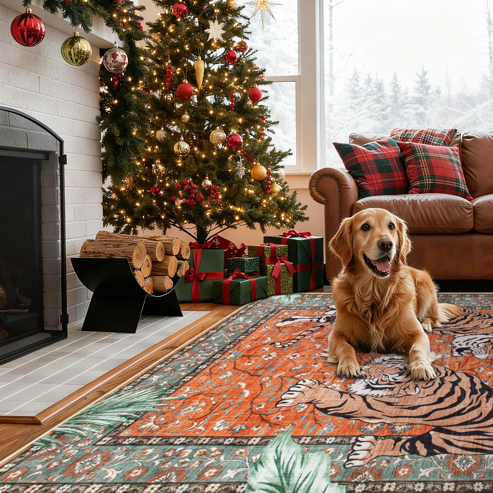 Rava Washable Wild Tiger Red Rug Area Rugs Lahome