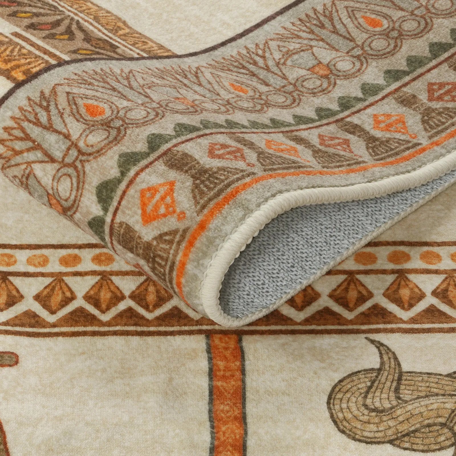 Ravin Washable Ancient Egyptian Revival Cat Beige Rug Area Rugs Lahome