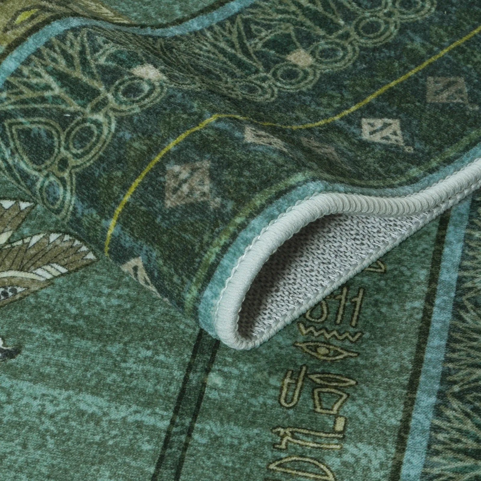 Ravin Washable Ancient Egyptian Revival Cat Green Rug Area Rugs Lahome