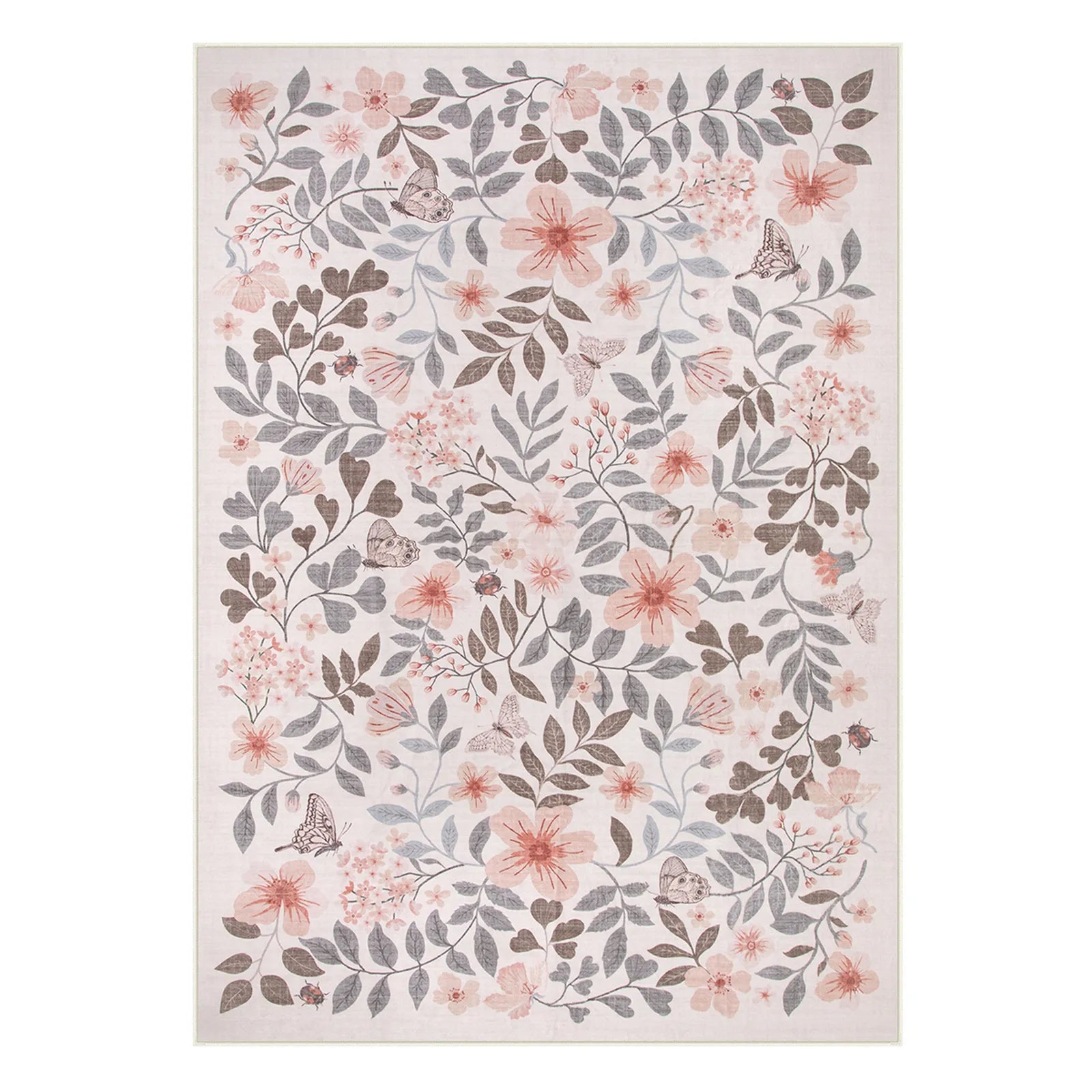 Reverie Washable Vintage Botanical Floral Beige Rug Area Rugs Lahome