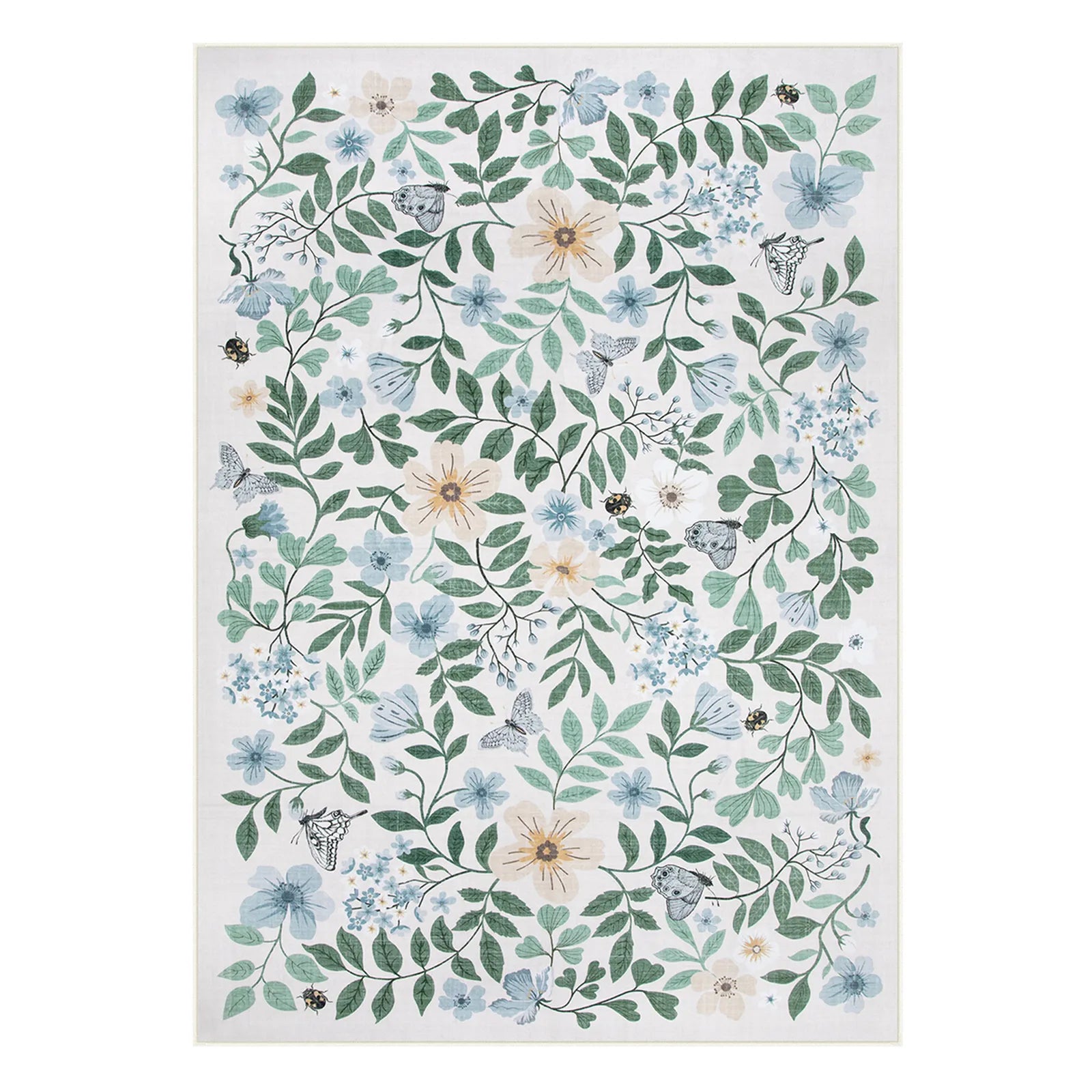 Reverie Washable Vintage Botanical Floral Teal Rug Area Rugs Lahome