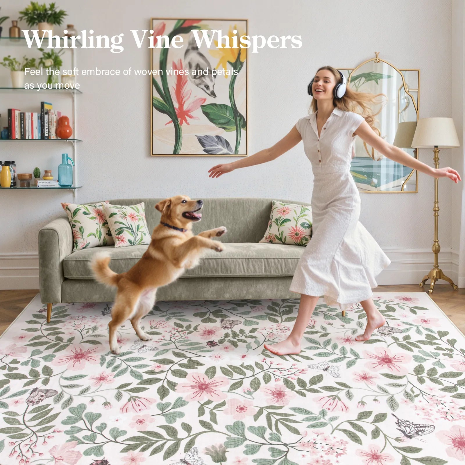 Reverie Washable Vintage Botanical Floral Pink Rug Area Rugs Lahome