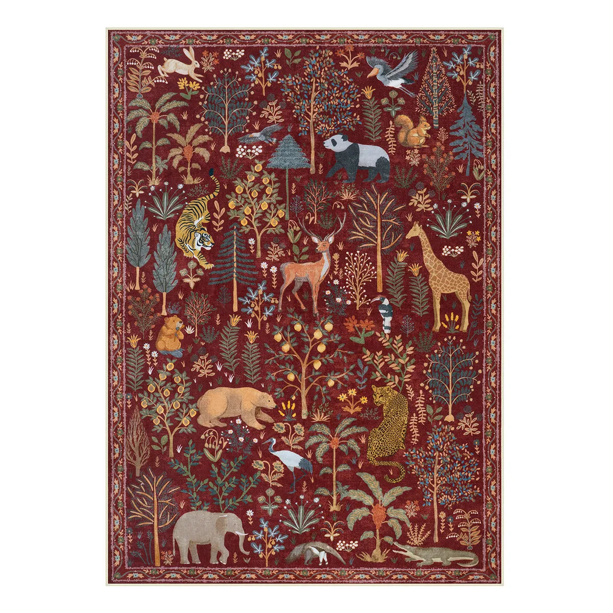 Roam Washable Jungle Animals Red Rug Rugs Lahome