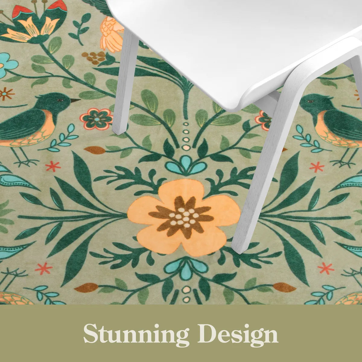 Rosalie Washable Boho Birdsong Floral Garden Light Green Rug Area Rugs Lahome