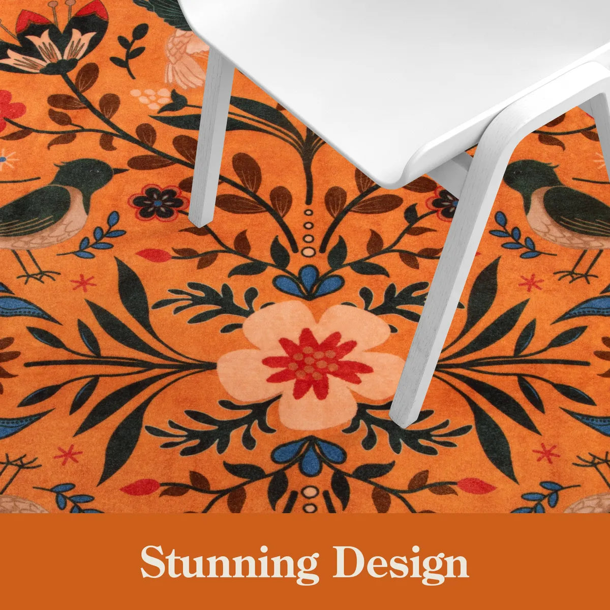Rosalie Washable Boho Birdsong Floral Garden Orange Rug Area Rugs Lahome