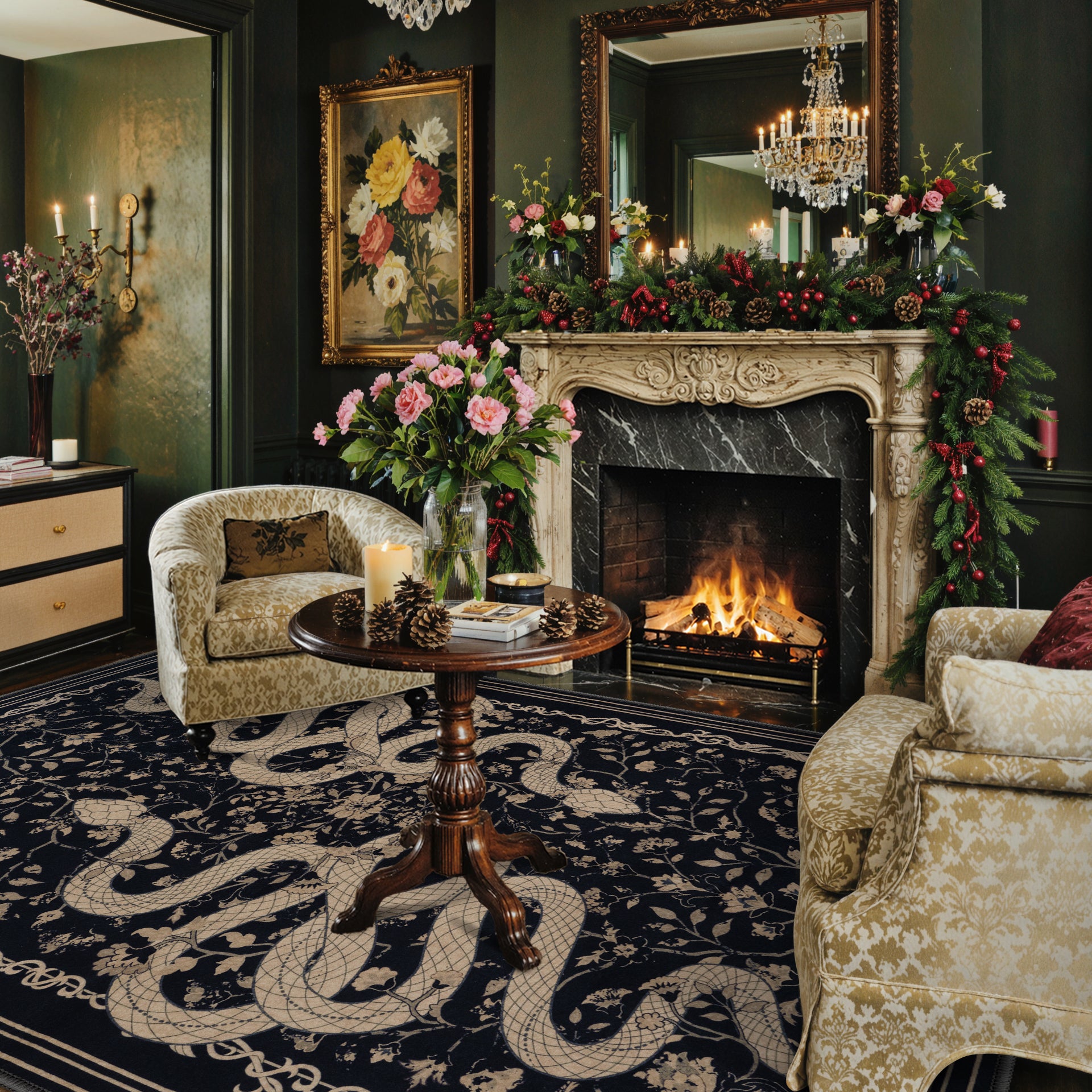 Serpente Washable Mystical Snake Black Rug Area Rugs Lahome