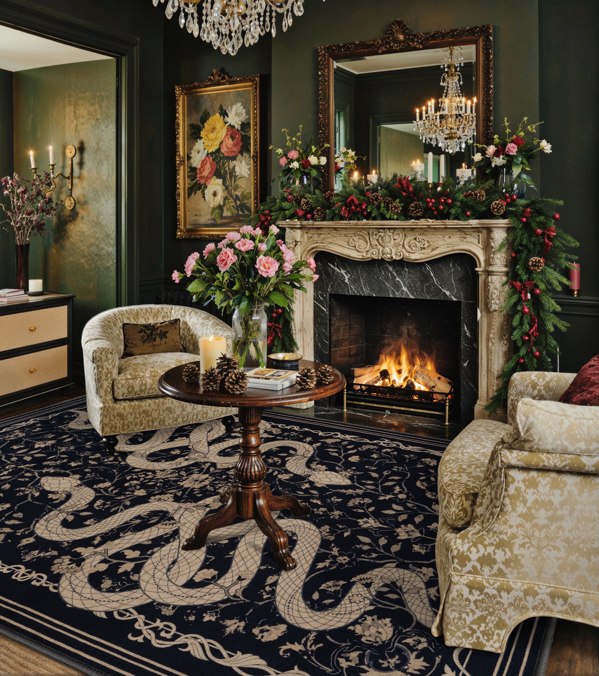 Serpente Washable Mystical Snake Black Rug Area Rugs Lahome