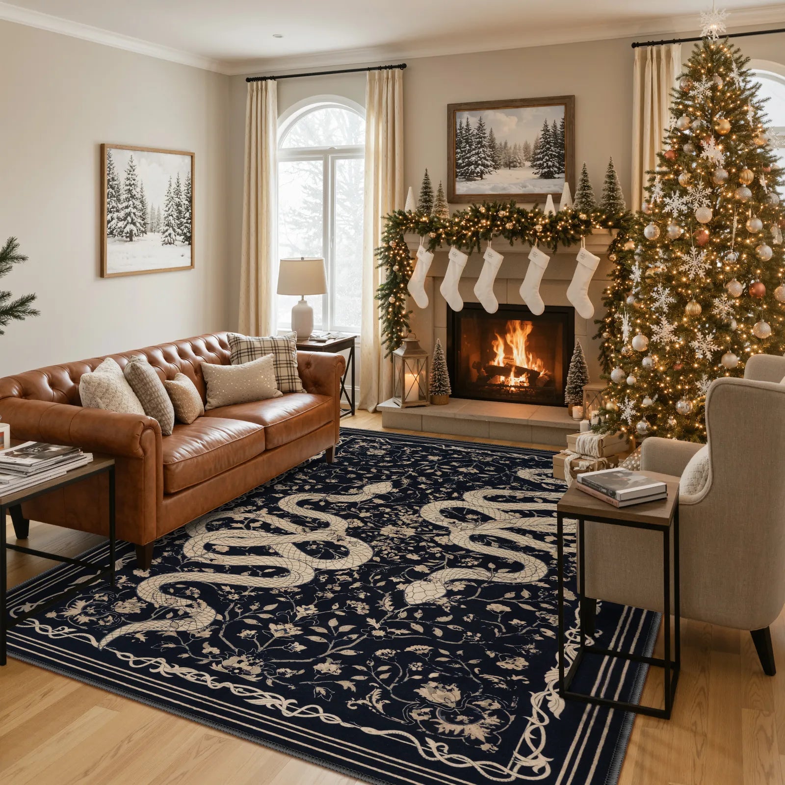 Serpente Washable Mystical Snake Black Rug Area Rugs Lahome