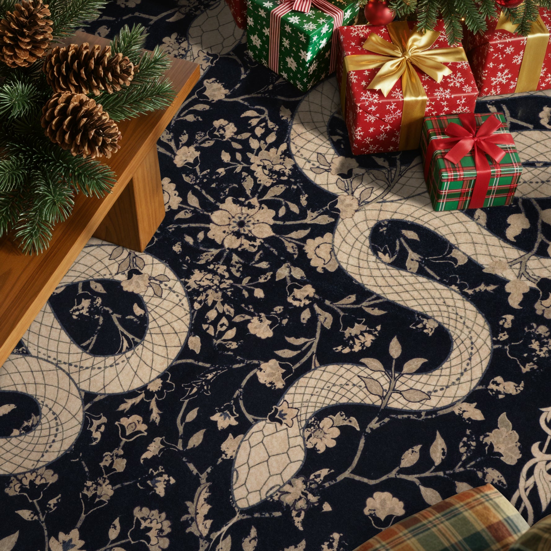 Serpente Washable Mystical Snake Black Rug Area Rugs Lahome