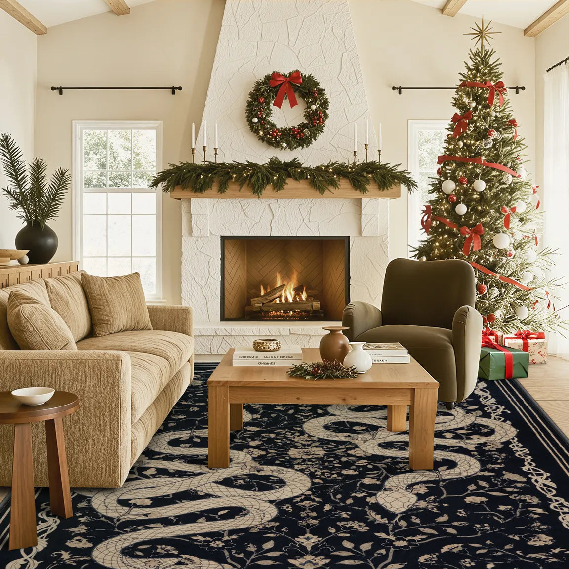 Serpente Washable Mystical Snake Black Rug Area Rugs Lahome