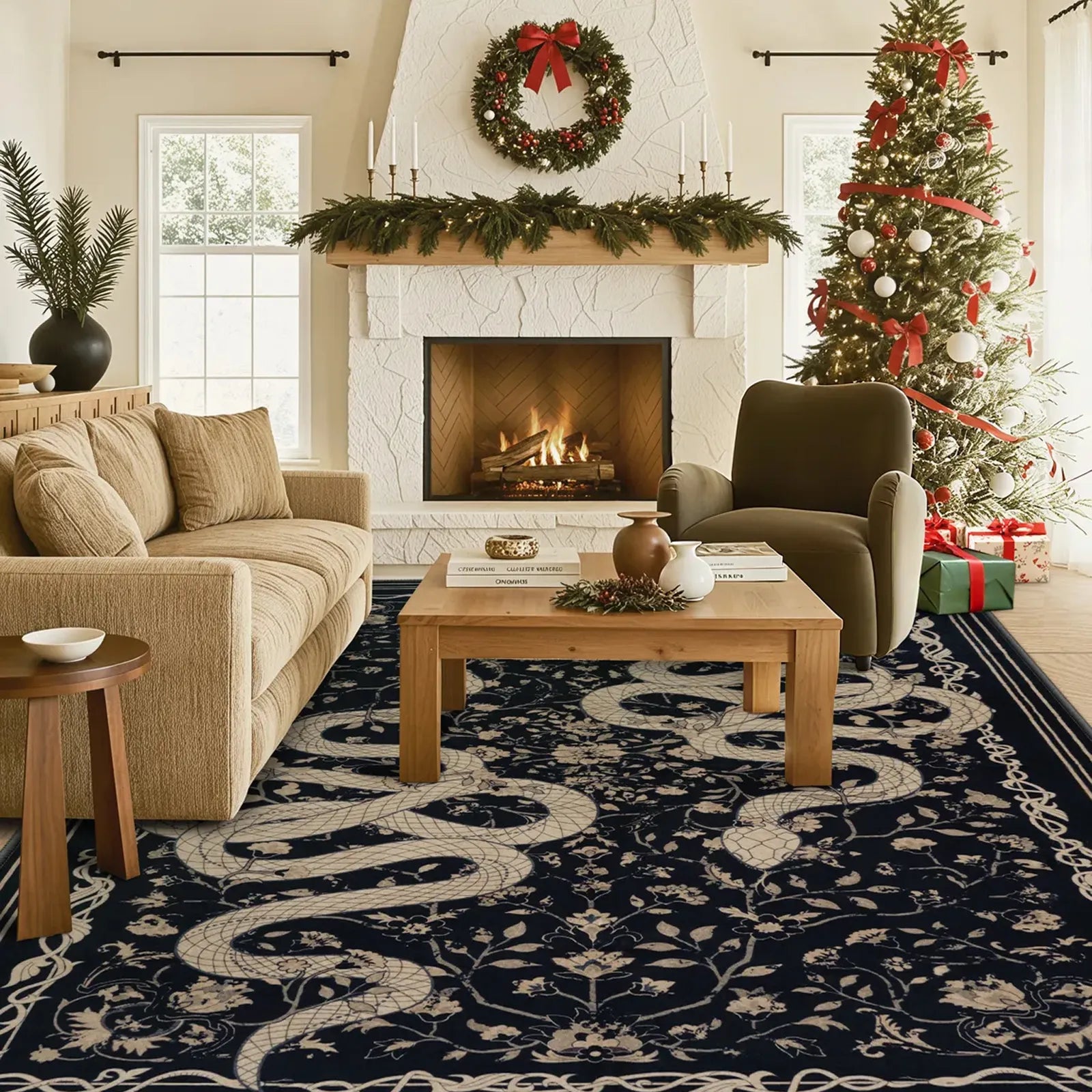 Serpente Washable Mystical Snake Black Rug Area Rugs Lahome