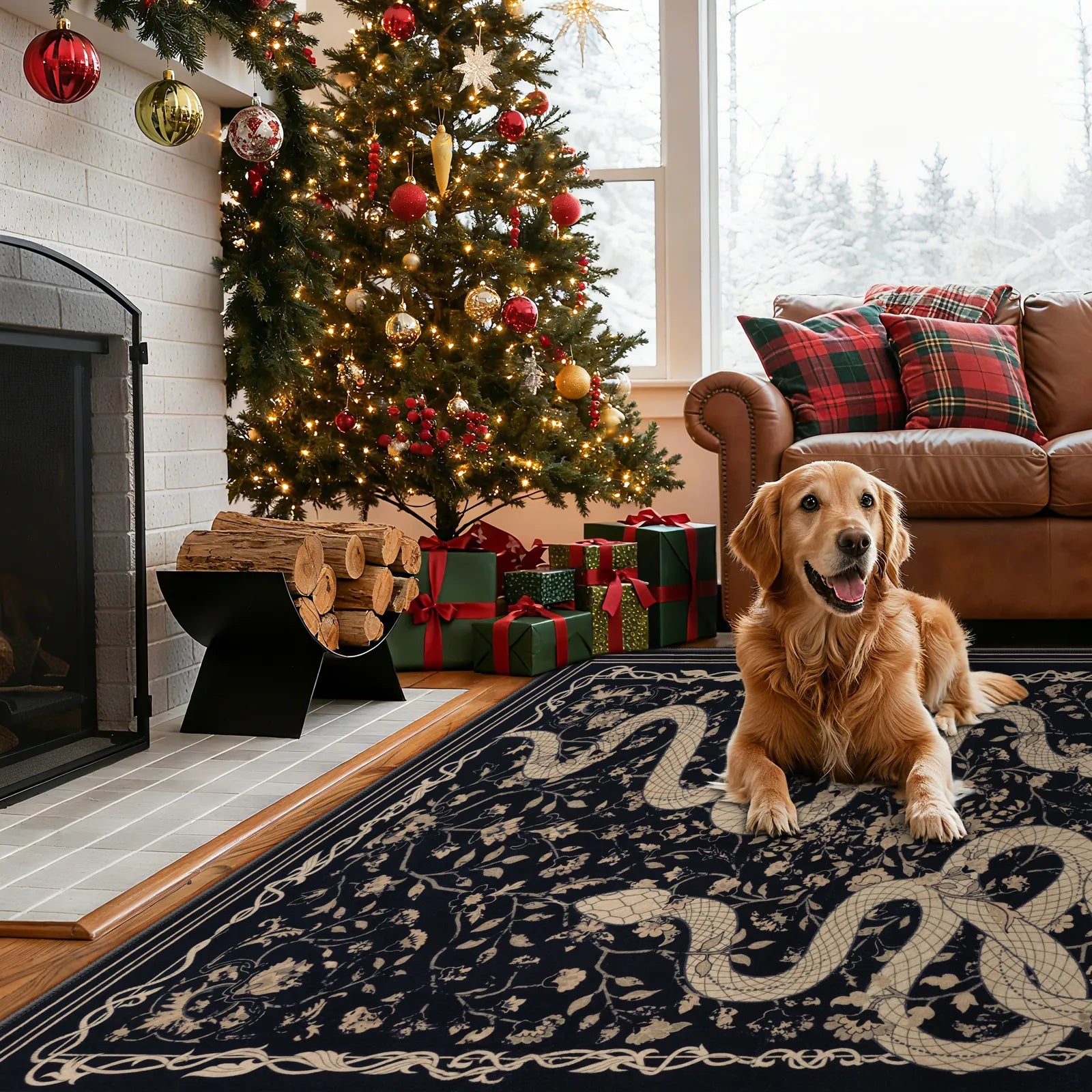 Serpente Washable Mystical Snake Black Rug Area Rugs Lahome