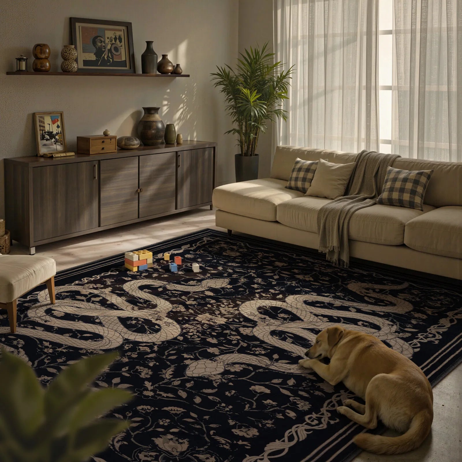 Serpente Washable Mystical Snake Black Rug Area Rugs Lahome