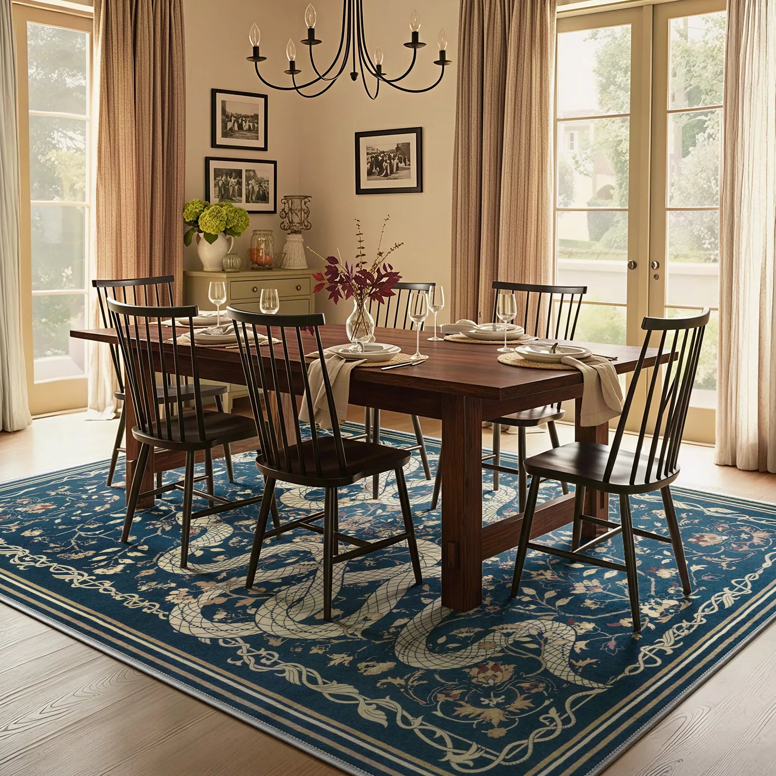 Serpente Washable Mystical Snake Blue Rug Area Rugs Lahome