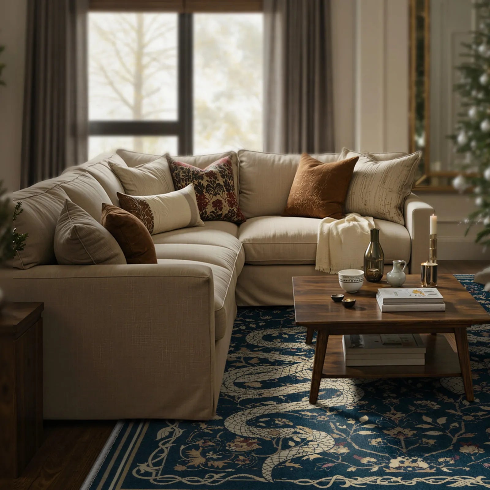 Serpente Washable Mystical Snake Blue Rug Area Rugs Lahome