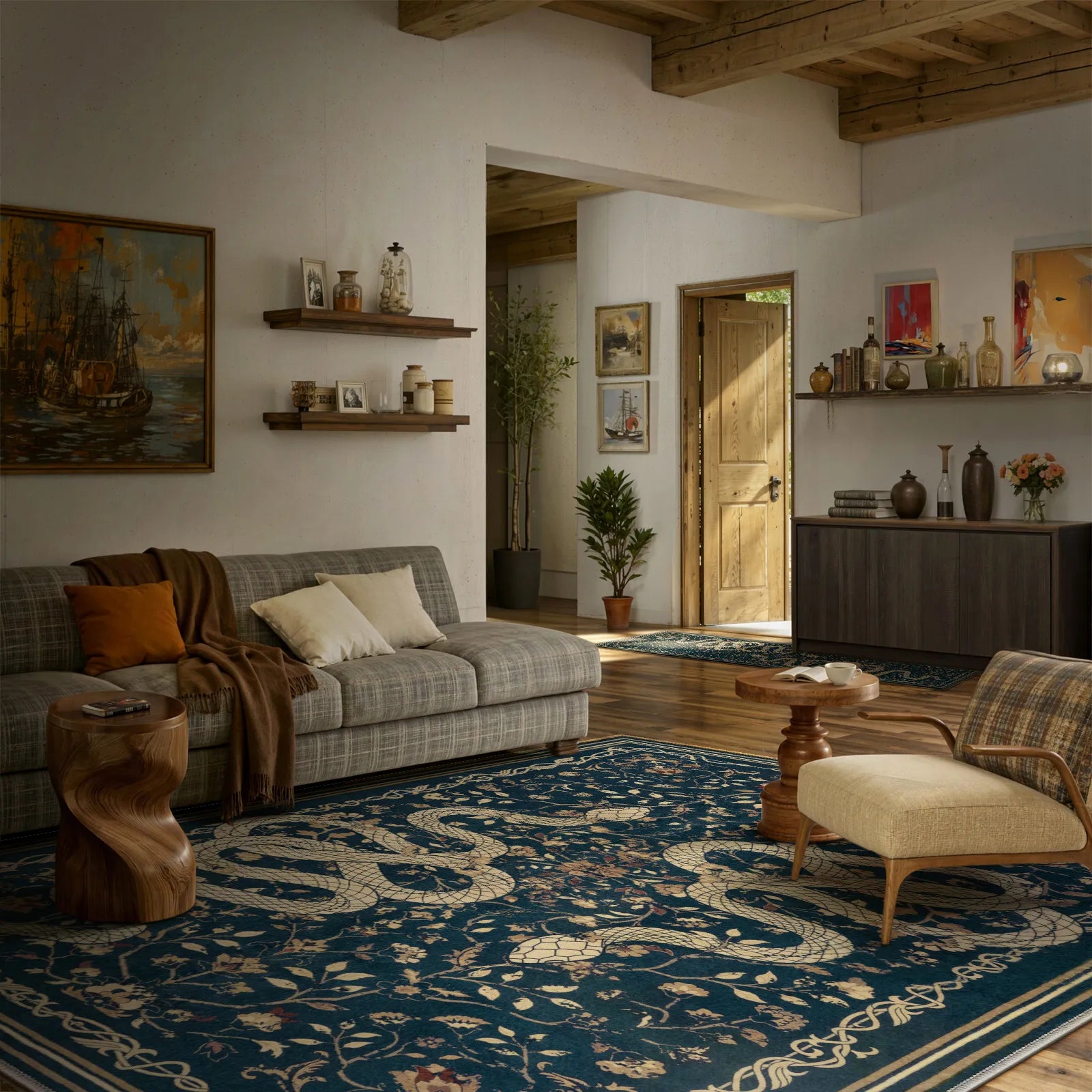 Serpente Washable Mystical Snake Blue Rug Area Rugs Lahome