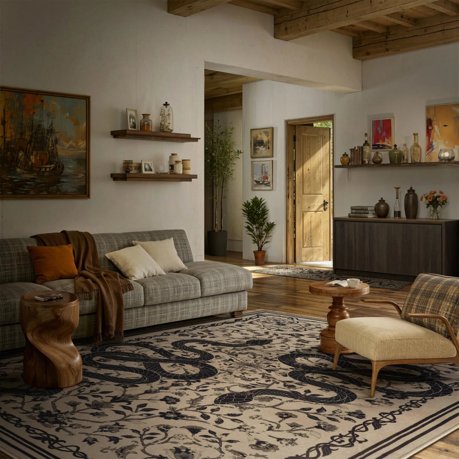 Serpente Washable Mystical Snake Brown Rug Area Rugs Lahome