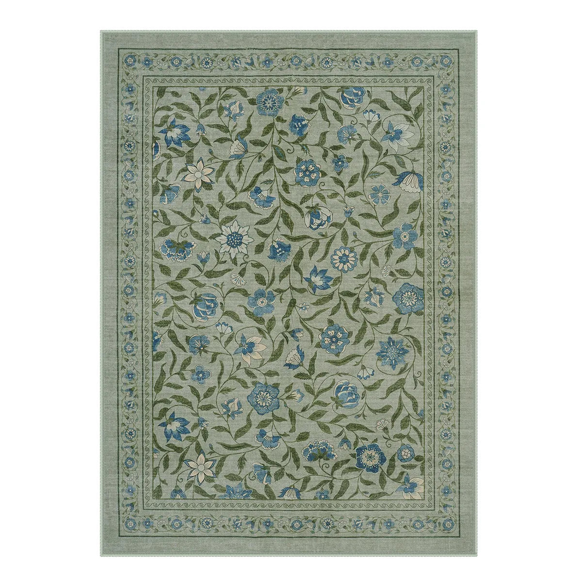 Solace Washable Boho French Elegant Floral Green Rug Rugs Lahome