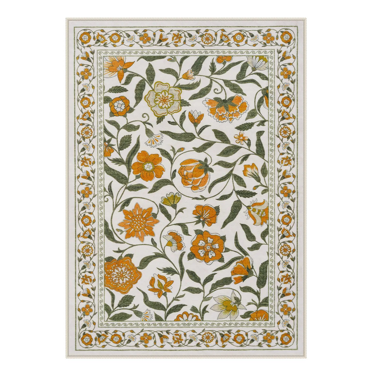 Solace Washable Boho French Elegant Floral Yellow Rug Rugs Lahome