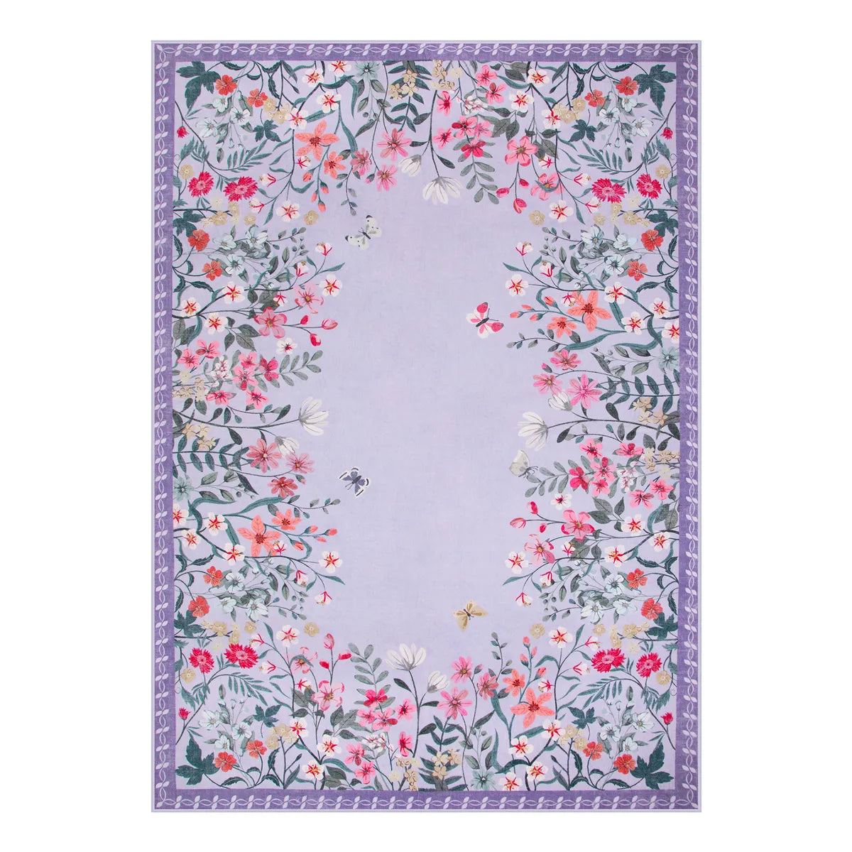 Solene Washable Modern Blooming Floral Garden Purple Rug Area Rugs Lahome