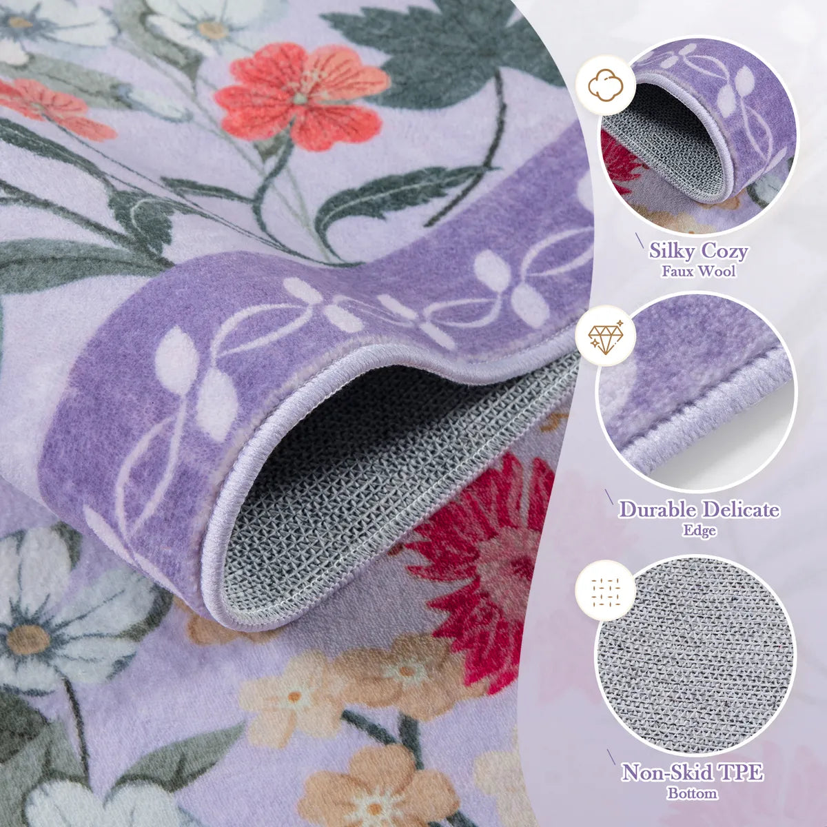 Solene Washable Modern Blooming Floral Garden Purple Rug Area Rugs Lahome