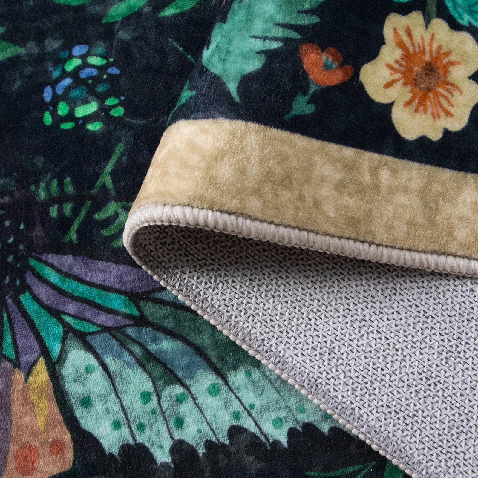 Villette Washable Vintage Botanical Insect Blue Rug Area Rugs Lahome