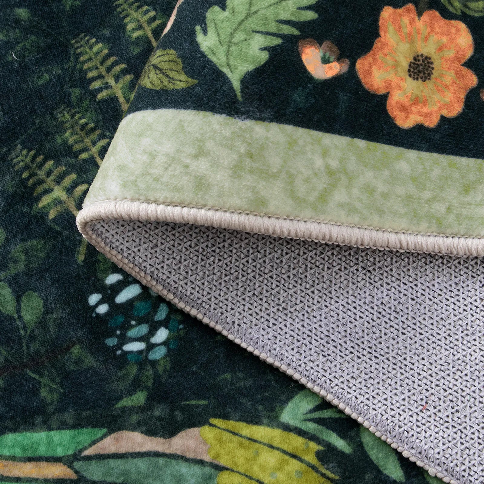 Villette Washable Vintage Botanical Insect Green Rug Area Rugs Lahome