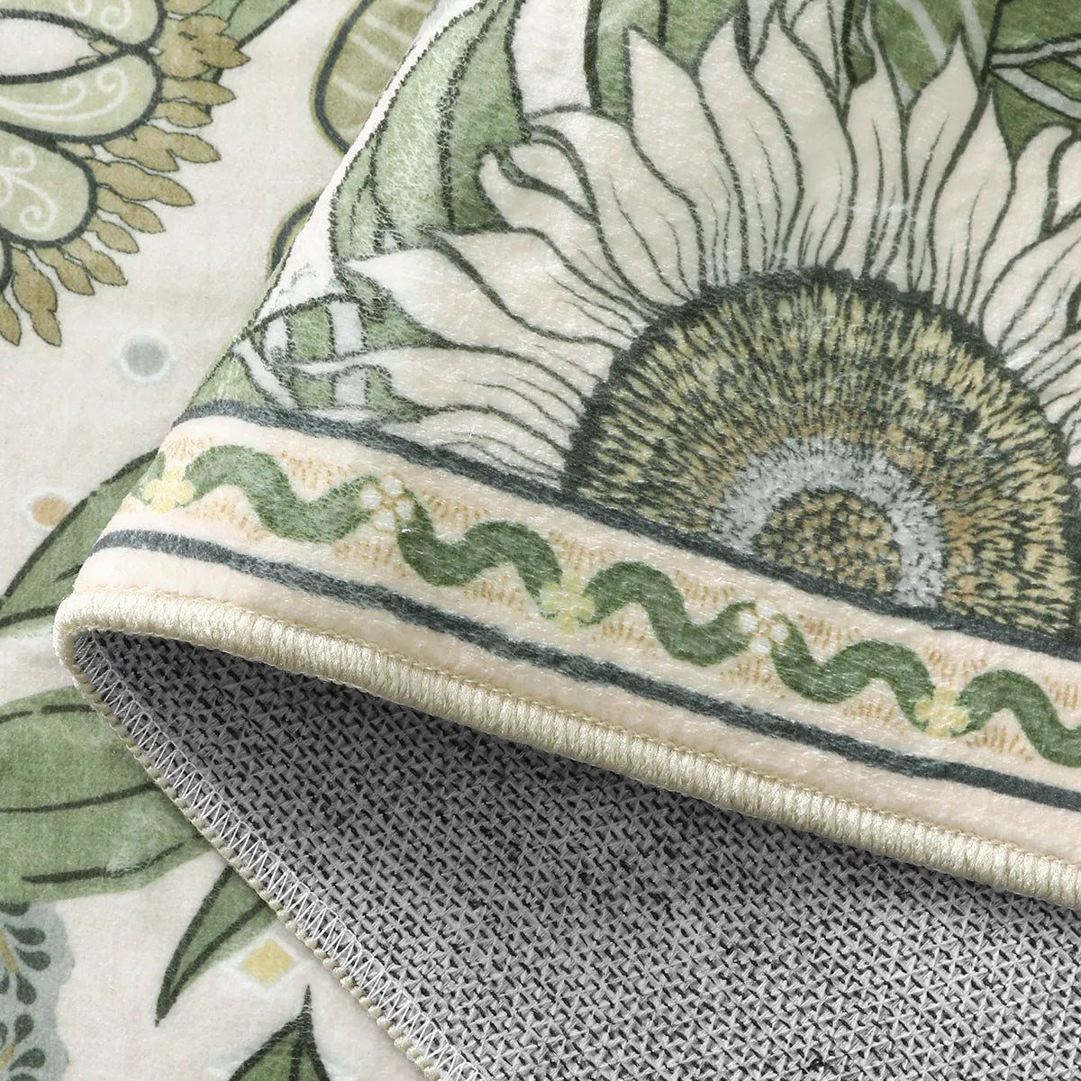 Amelie Washable Vintage Sunflower Floral Green/White Runner Rug Area Rugs Lahome