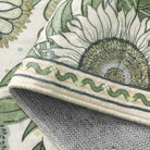Amelie Washable Vintage Sunflower Floral Green/White Runner Rug Area Rugs Lahome