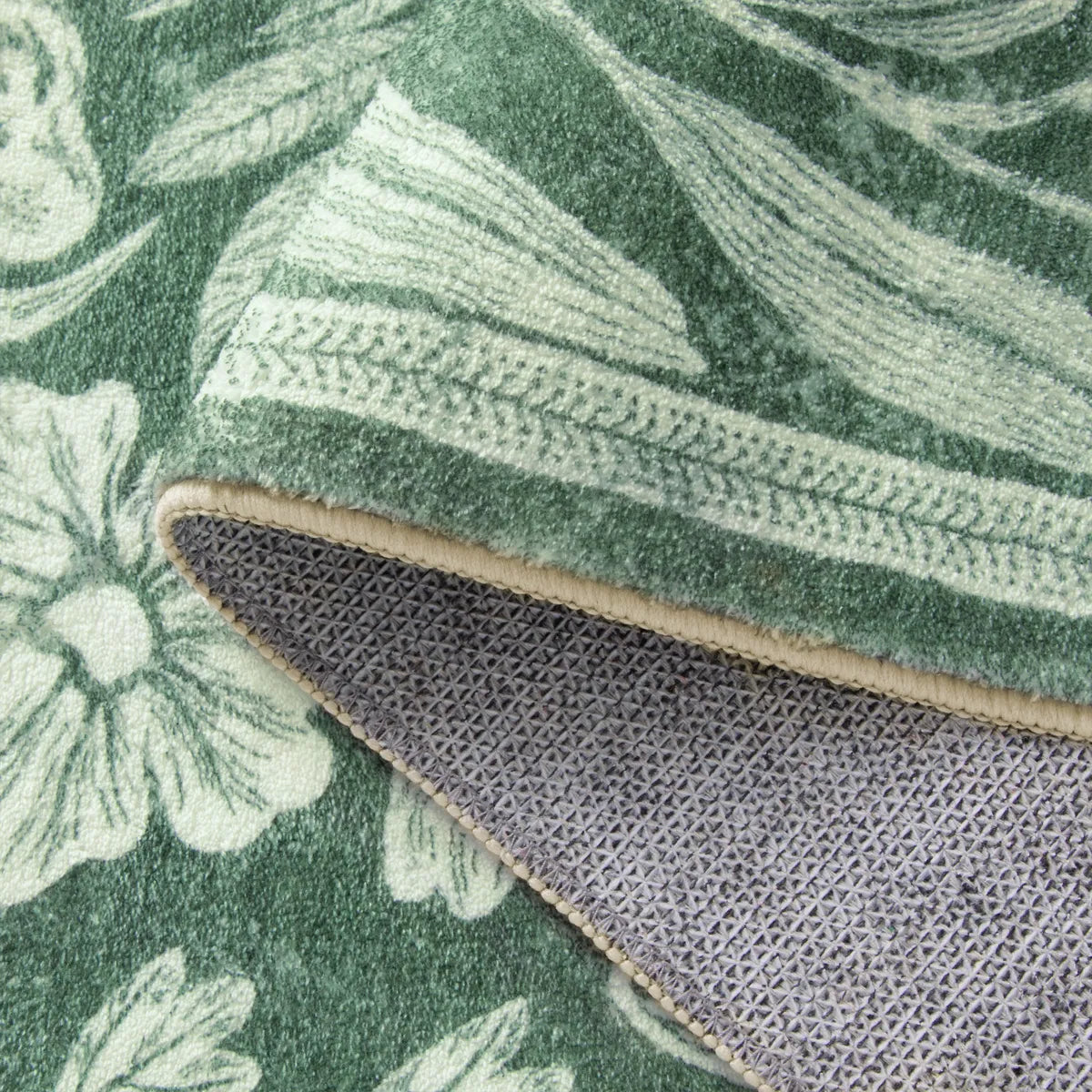 Nadine Washable Vintage Woodcut Forest and Rabbit Green Rug Area Rugs Lahome