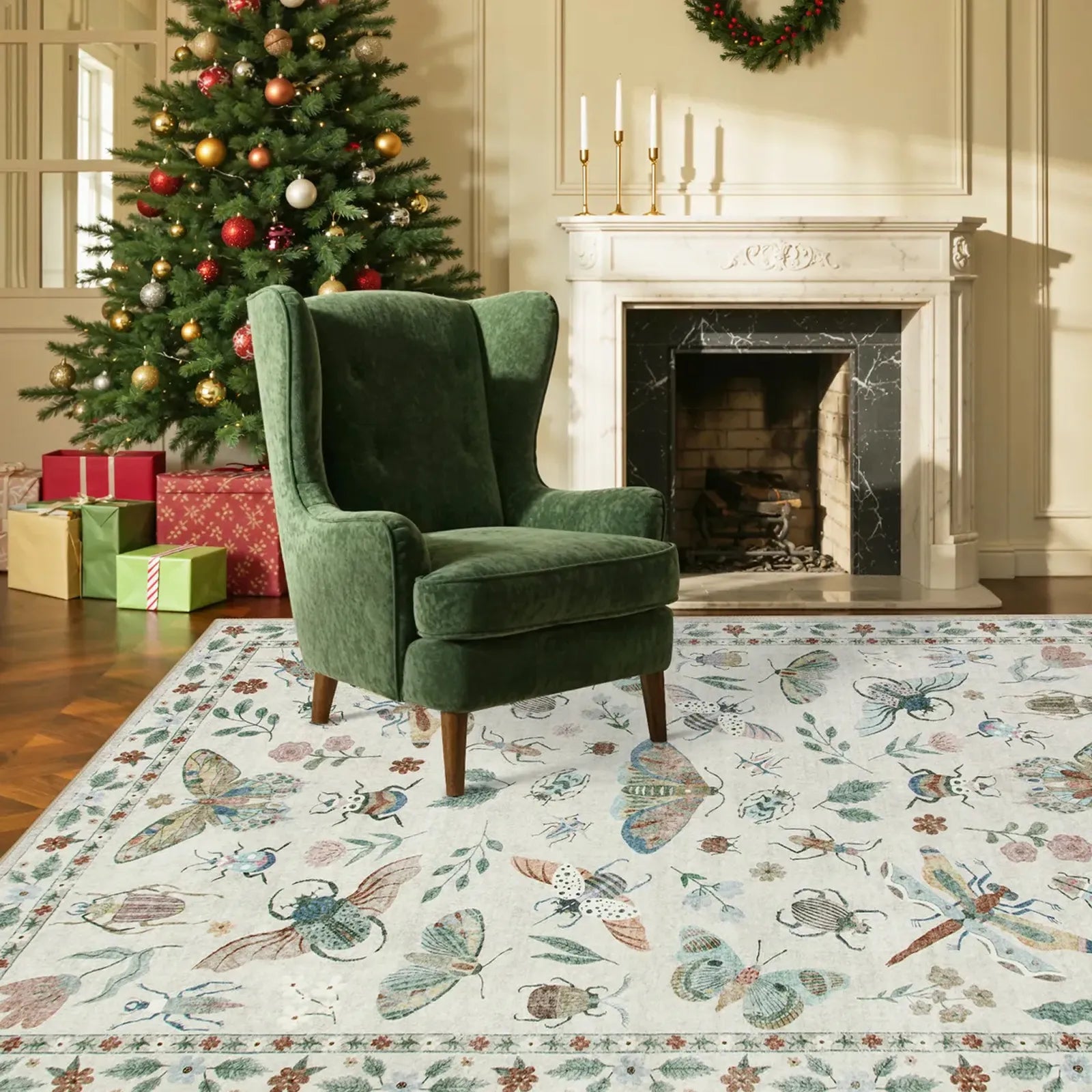 Vionnet Washable Modern Parisian Insect Beige Rug Area Rugs Lahome