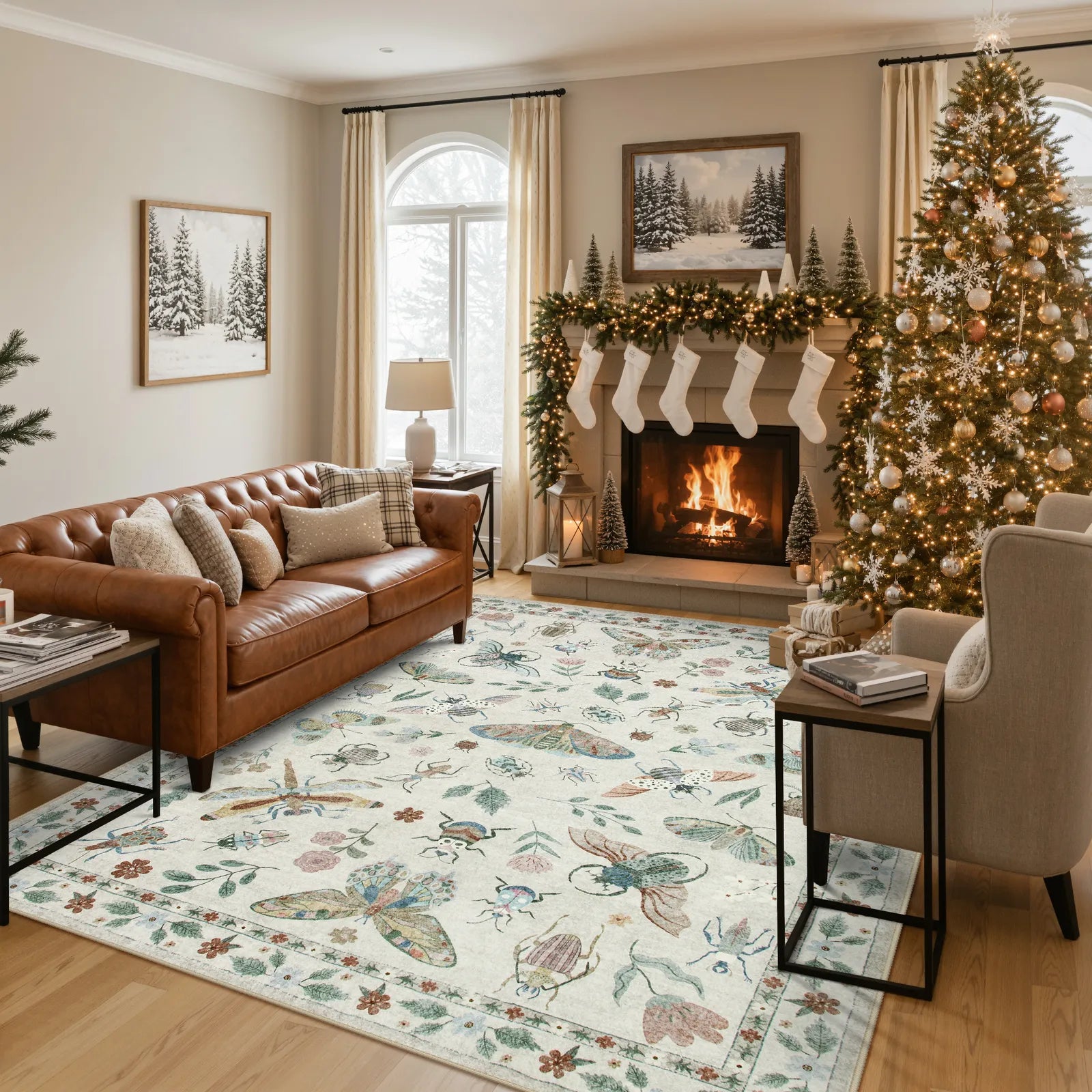 Vionnet Washable Modern Parisian Insect Beige Rug Area Rugs Lahome