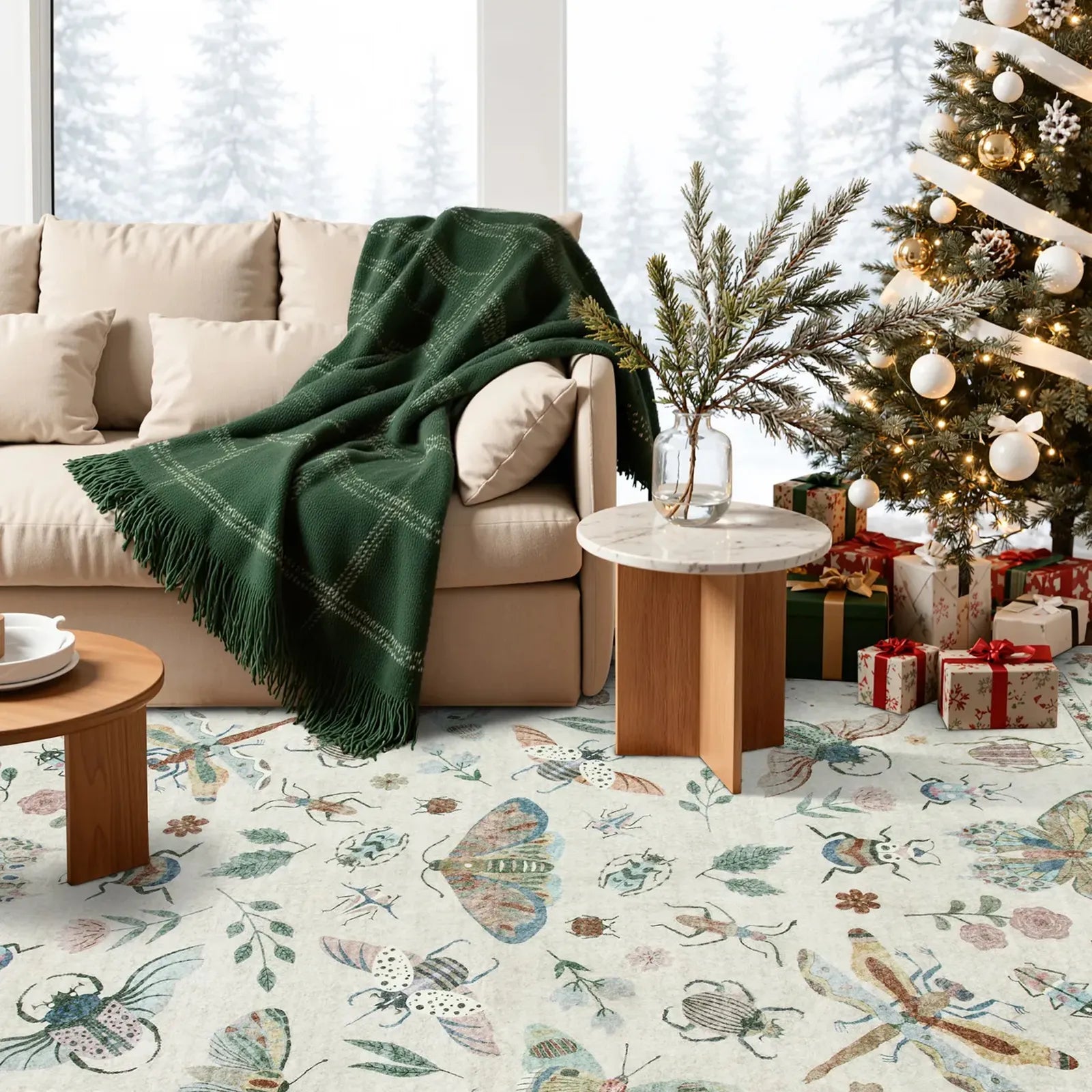 Vionnet Washable Modern Parisian Insect Beige Rug Area Rugs Lahome