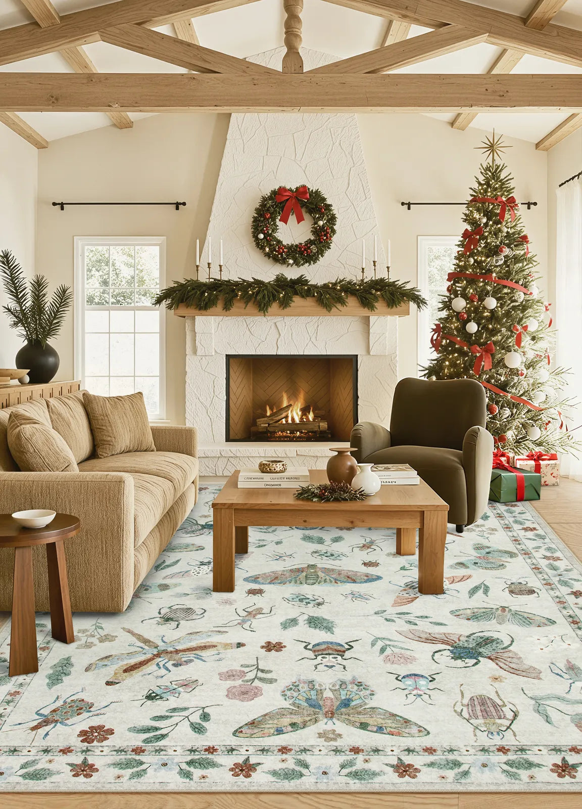 Vionnet Washable Modern Parisian Insect Beige Rug Area Rugs Lahome