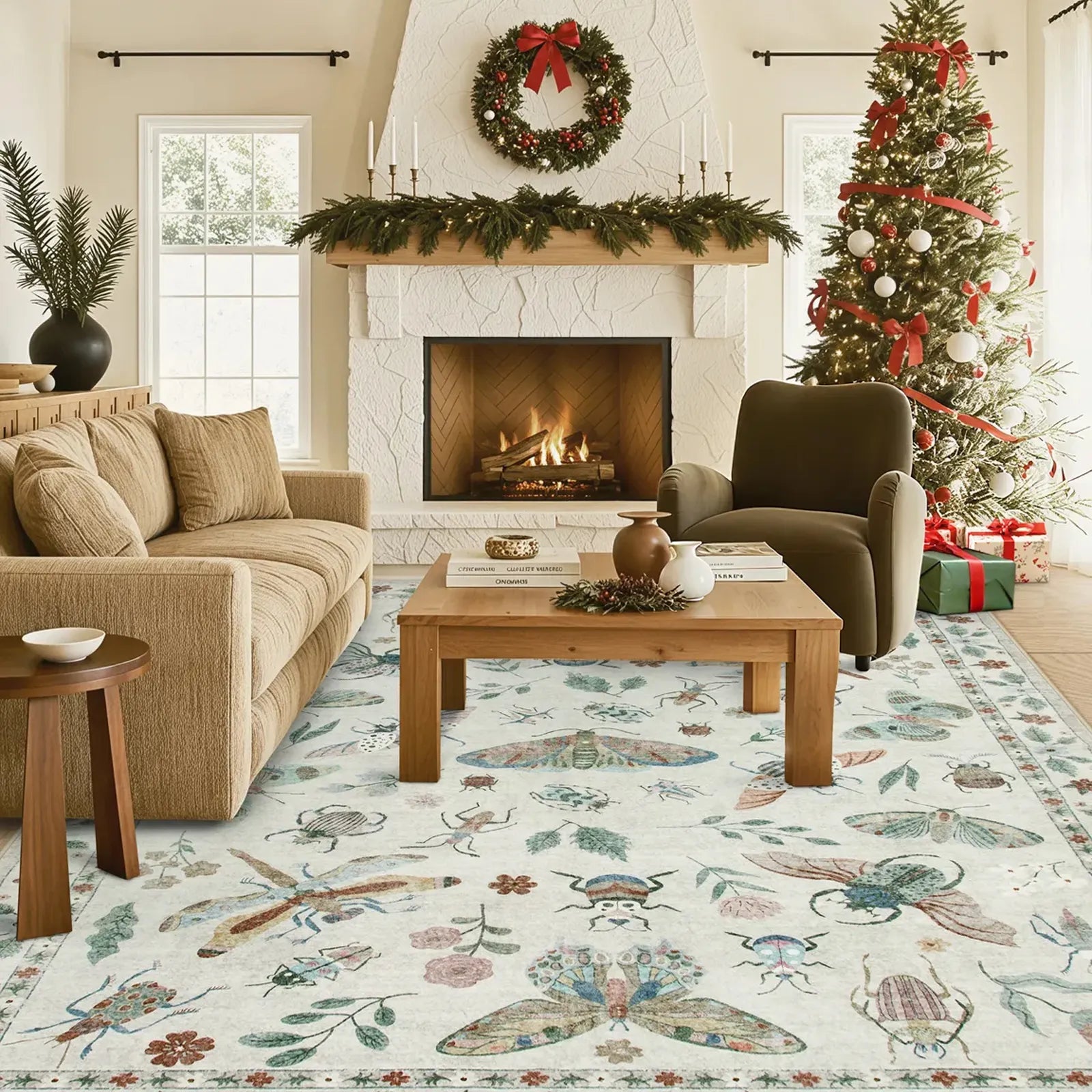 Vionnet Washable Modern Parisian Insect Beige Rug Area Rugs Lahome