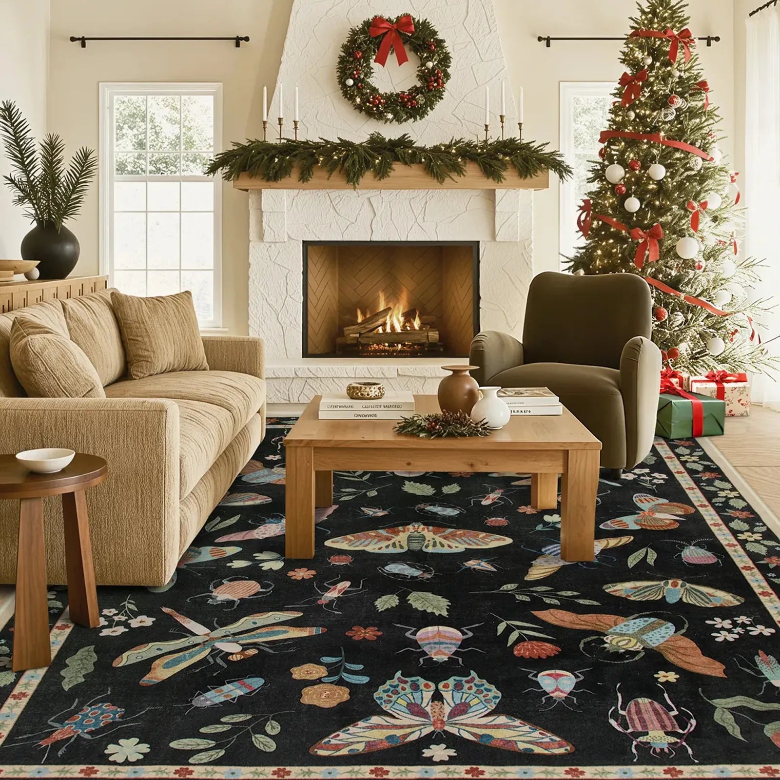 Vionnet Washable Modern Parisian Insect Black Rug Rugs Lahome