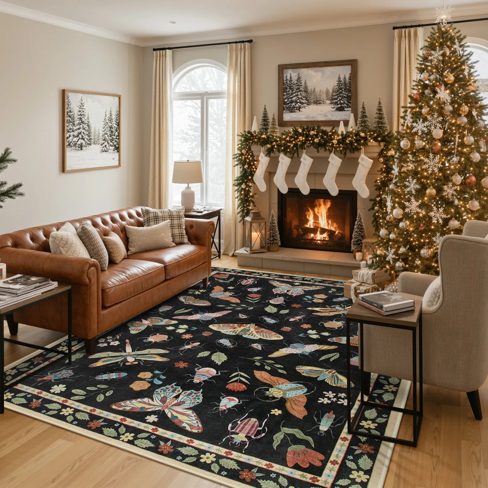 Vionnet Washable Modern Parisian Insect Black Rug Rugs Lahome