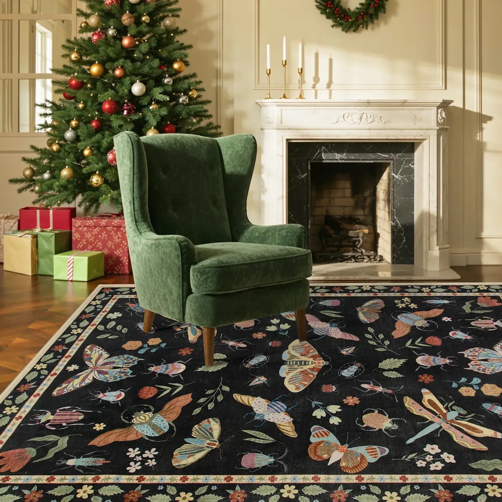 Vionnet Washable Modern Parisian Insect Black Rug Rugs Lahome