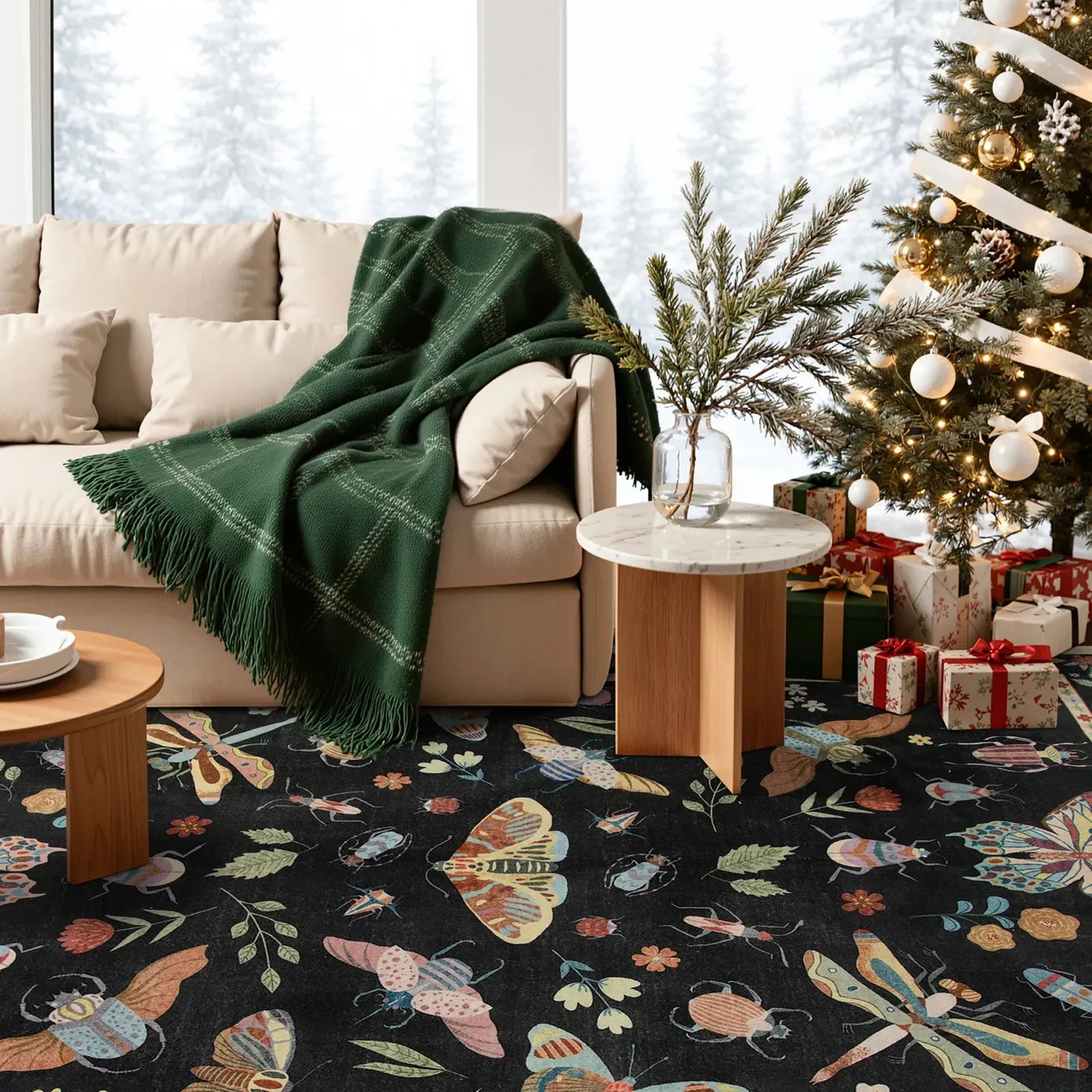 Vionnet Washable Modern Parisian Insect Black Rug Rugs Lahome