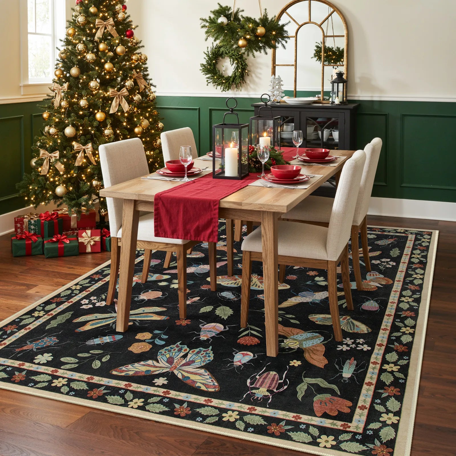 Vionnet Washable Modern Parisian Insect Black Rug Rugs Lahome