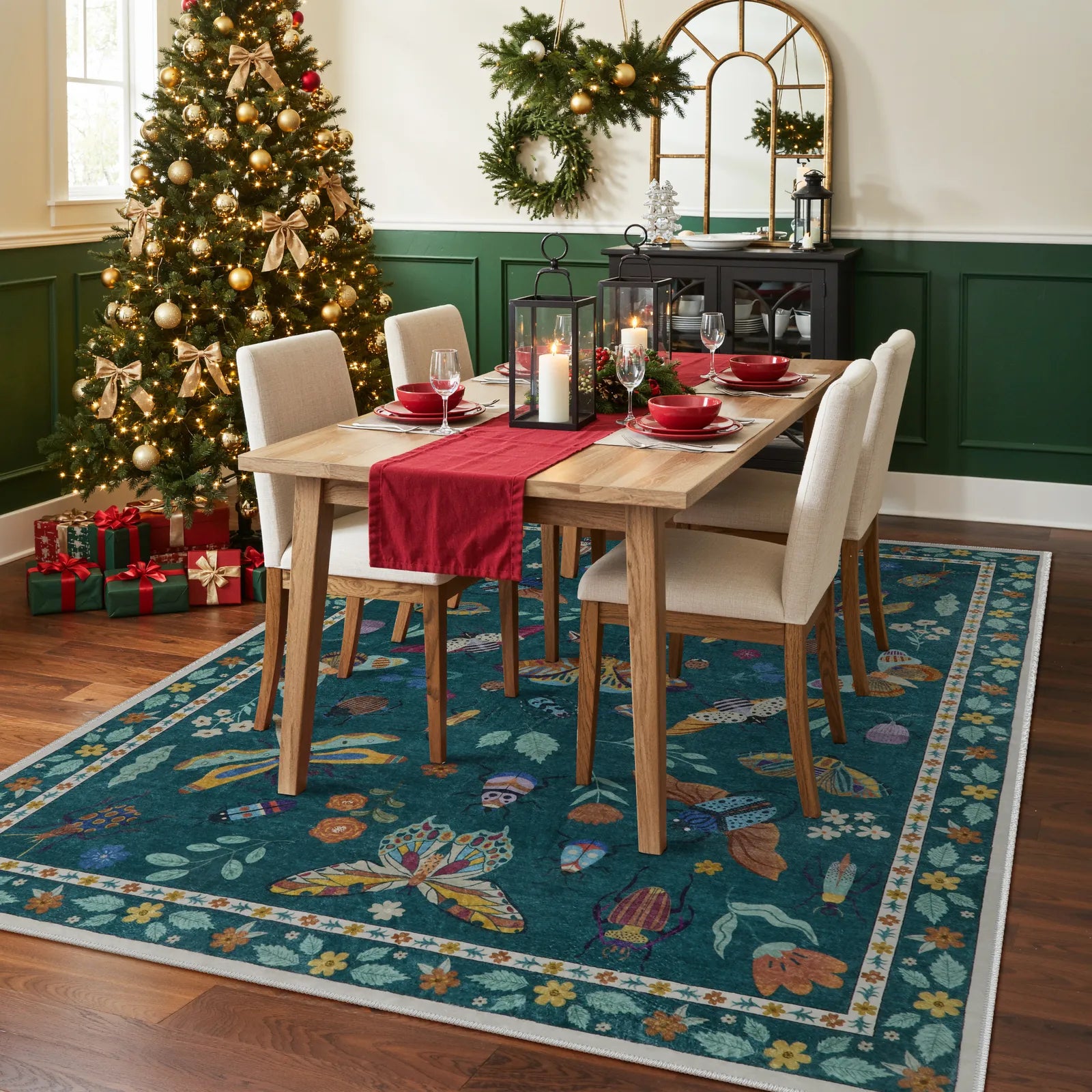 Vionnet Washable Modern Parisian Insect Green Rug Area Rugs Lahome