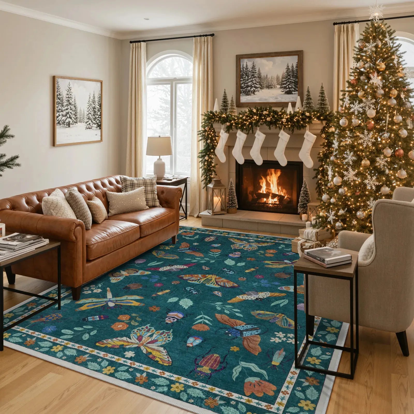 Vionnet Washable Modern Parisian Insect Green Rug Area Rugs Lahome